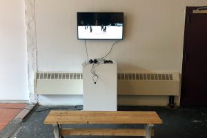 Miranda TV VR project with bench at exhibit