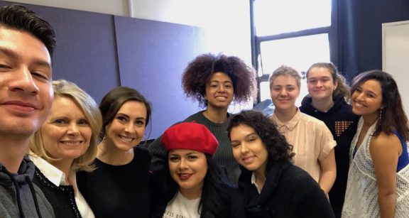 News12 anchor and reporter Jessica Cunnington sharing her expertise with students from "Hunter News Now."