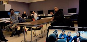 CNN videographer Michael Fequiere visits Prof. Sissel McCarthy’s Studio News Production class