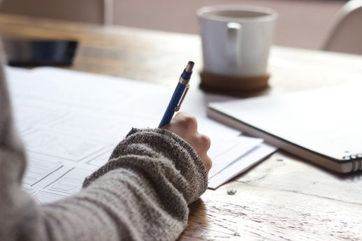 Student working at home desk