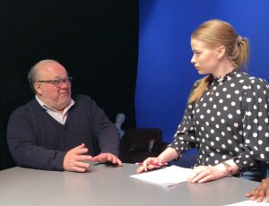 Bourin, left, with journalism student Emilia Nygren.