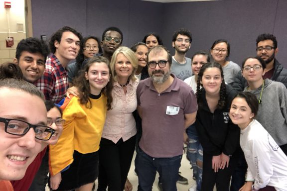 Prof McCarthy with her News Literacy students