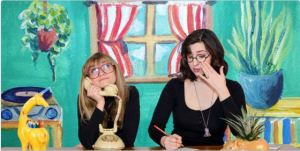 Photo with two women and an animated background